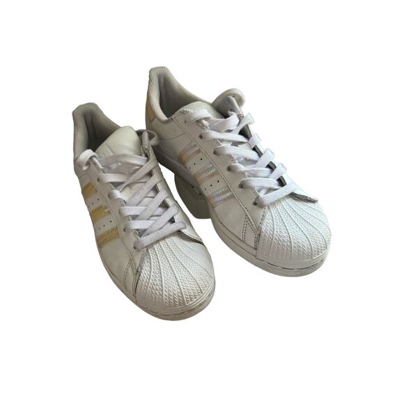 ADIDAS ORIGINALS Superstar white iridescent Youth 5, women’s size 6.5 - Picture 5 of 6